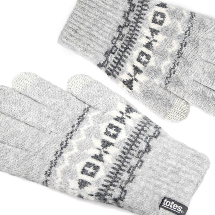 totes toasties® Ladies Stretch Knitted SmarTouch Gloves Grey Fair Isle Extra Image 4